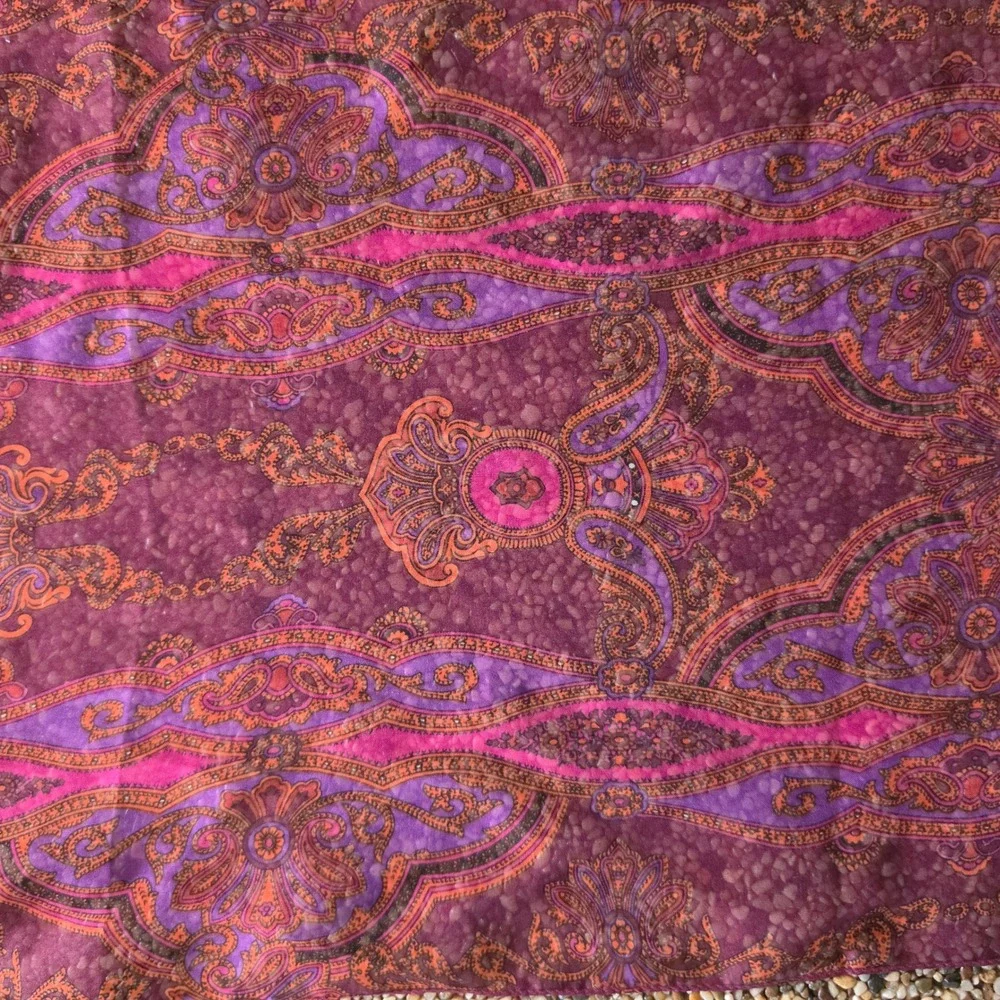Vintage Sheer Paisley Scarf Plum Purple Magenta Bohemian Lightweight Wrap 17x60